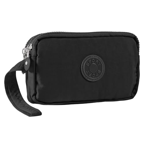 Large Capacity Wristlet Wallet – Women 3 Layers Zipper Oxford Cloth Black