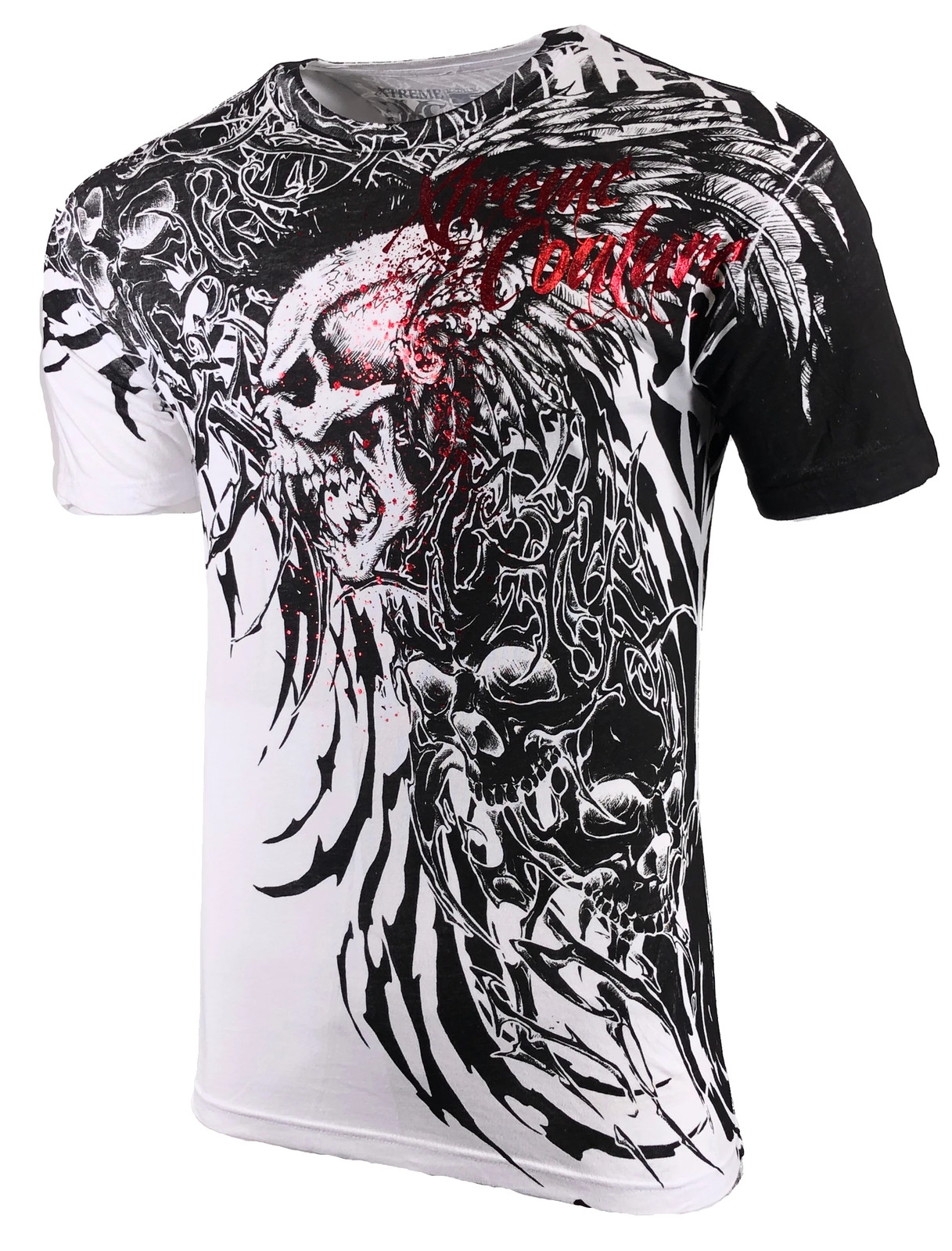 Xtreme Couture Affliction Men’s T-Shirt BRUTAL COMBAT White Skull Biker Tattoo