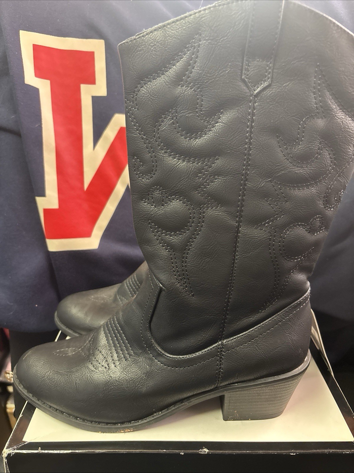 New Charles Albert Women’s 100% Vegan Leather Western Black Boots Yeehaw Size 9