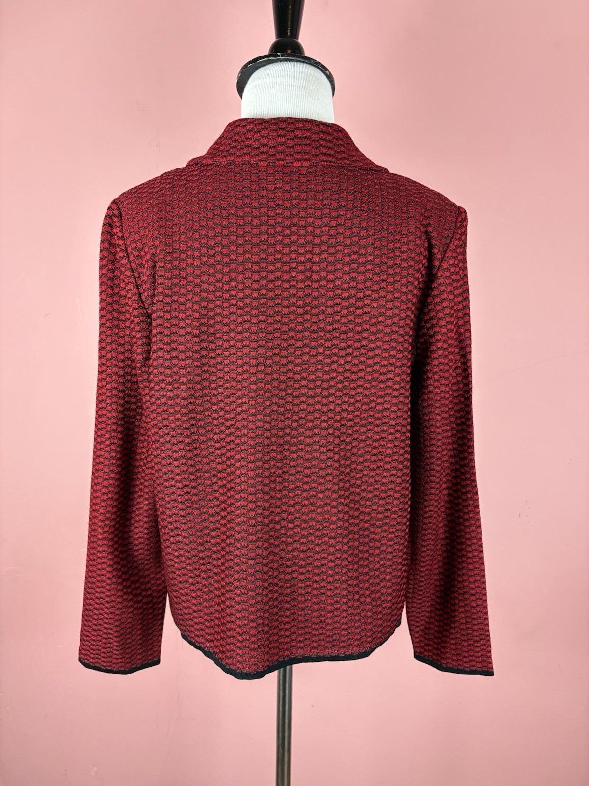 Ming Wang Jacket Open Cardigan Womens Medium Dressy Stretch Red Black Capsule