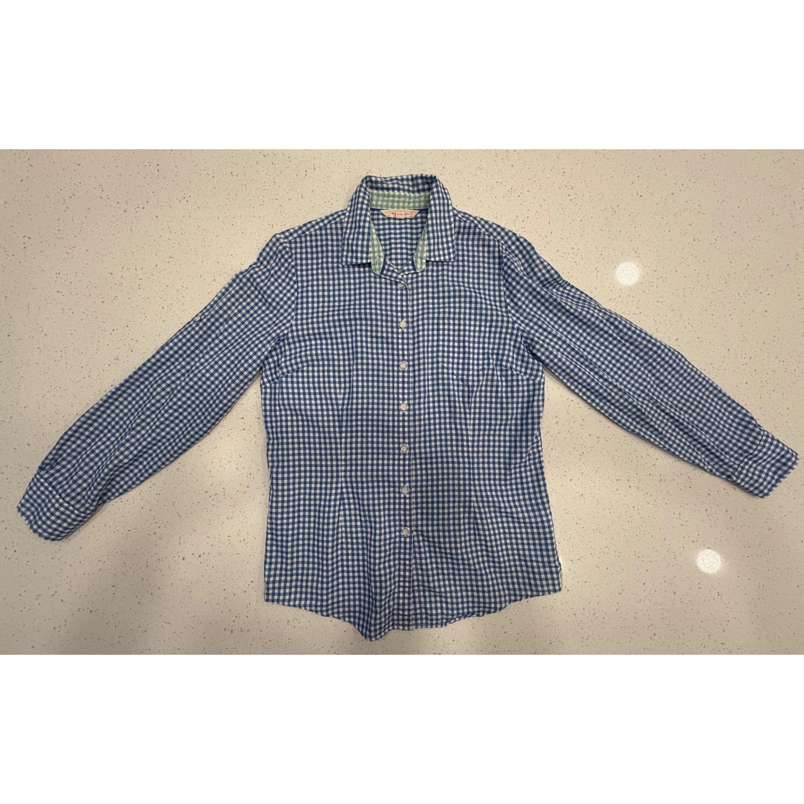 Brooks Brothers Button Down Shirt Womens 8 Blue Excellent Gingham Classic Preppy
