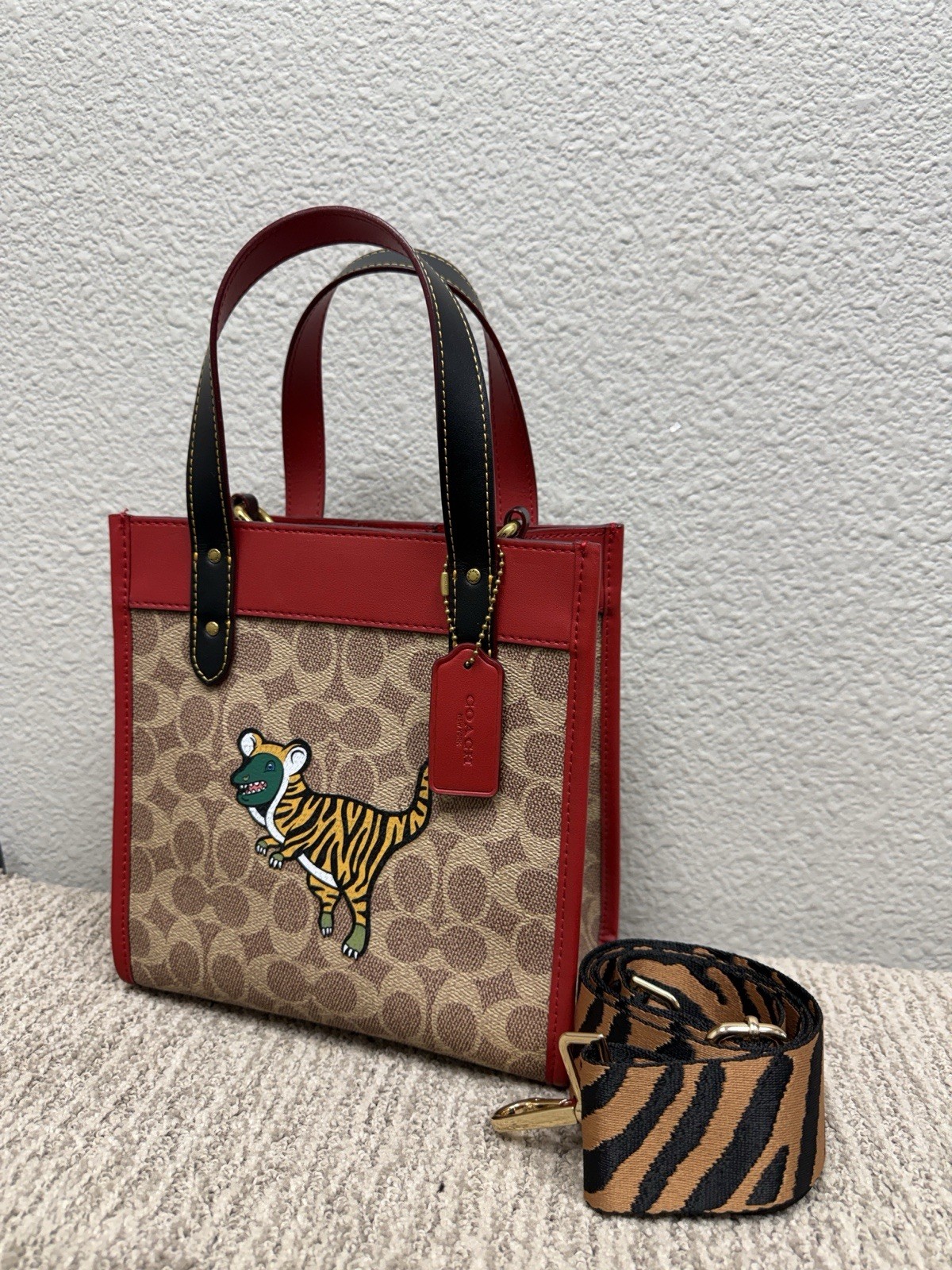 Coach Lunar New Year Rexy Tiger Print Small Field Tote 22