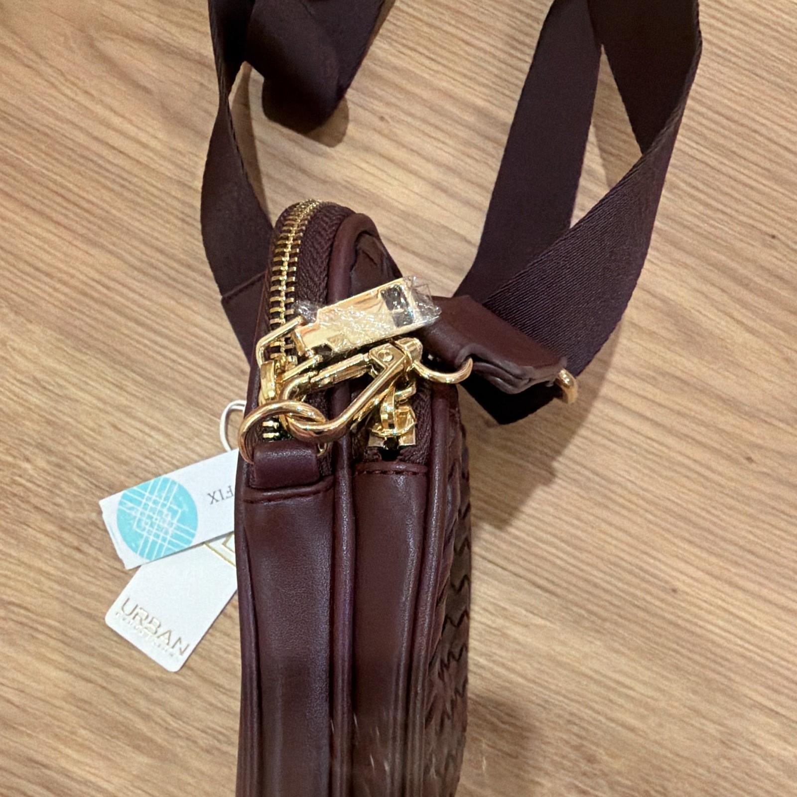Urban Expressions Wine Small Crossbody Bag Zip Closure Gold Hardware