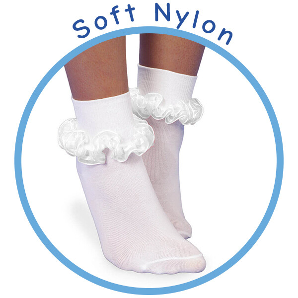 Jefferies Socks Girls Seamless Fancy Tutu Ruffle Lace Nylon Turn Cuff Socks 2PK