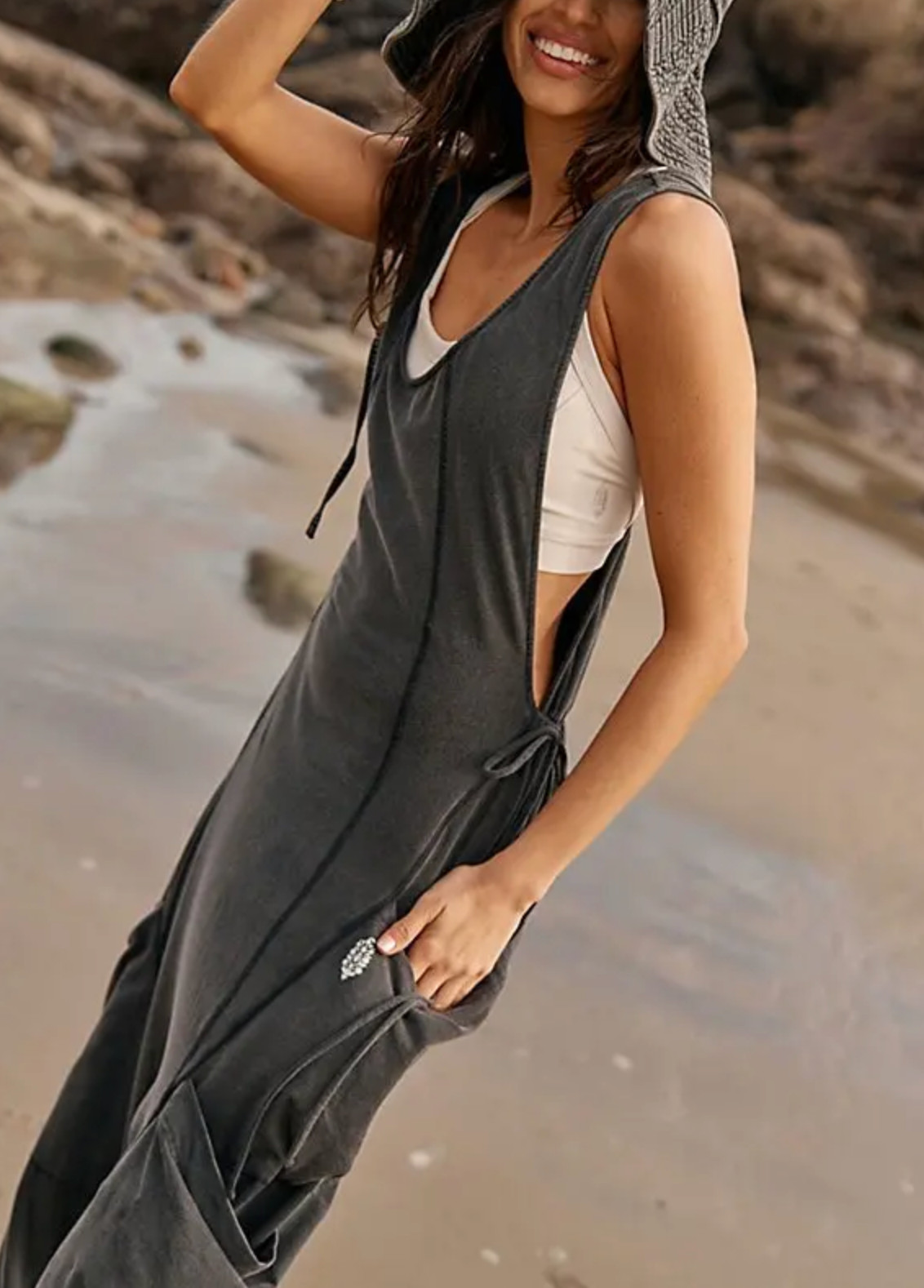 Free People Movement Washed Black Sleeveless Side Pockets Infinity Jumpsuit M