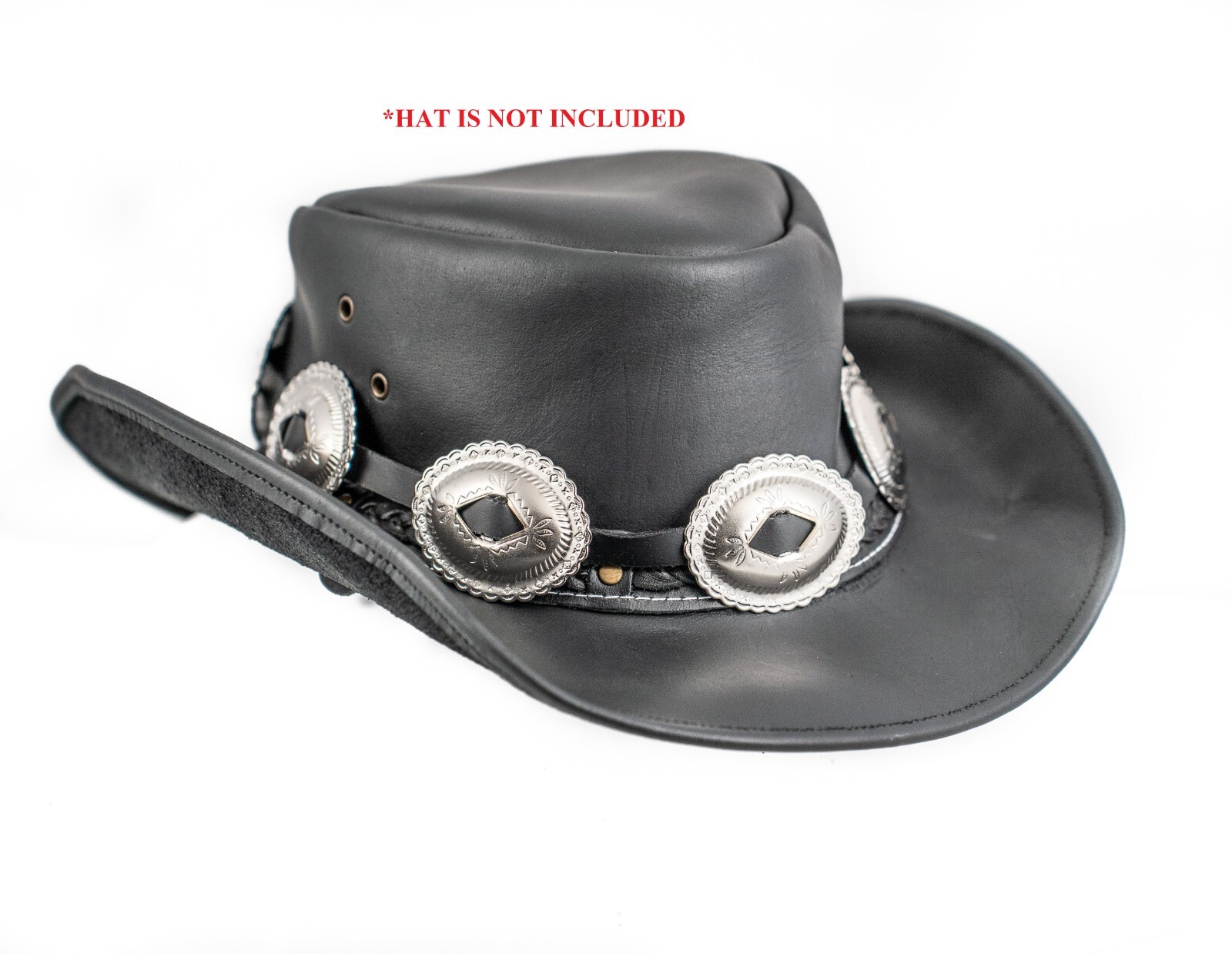 Hat Band Oval Silver Steel Western Concho Leather Band Hat Is Not Included