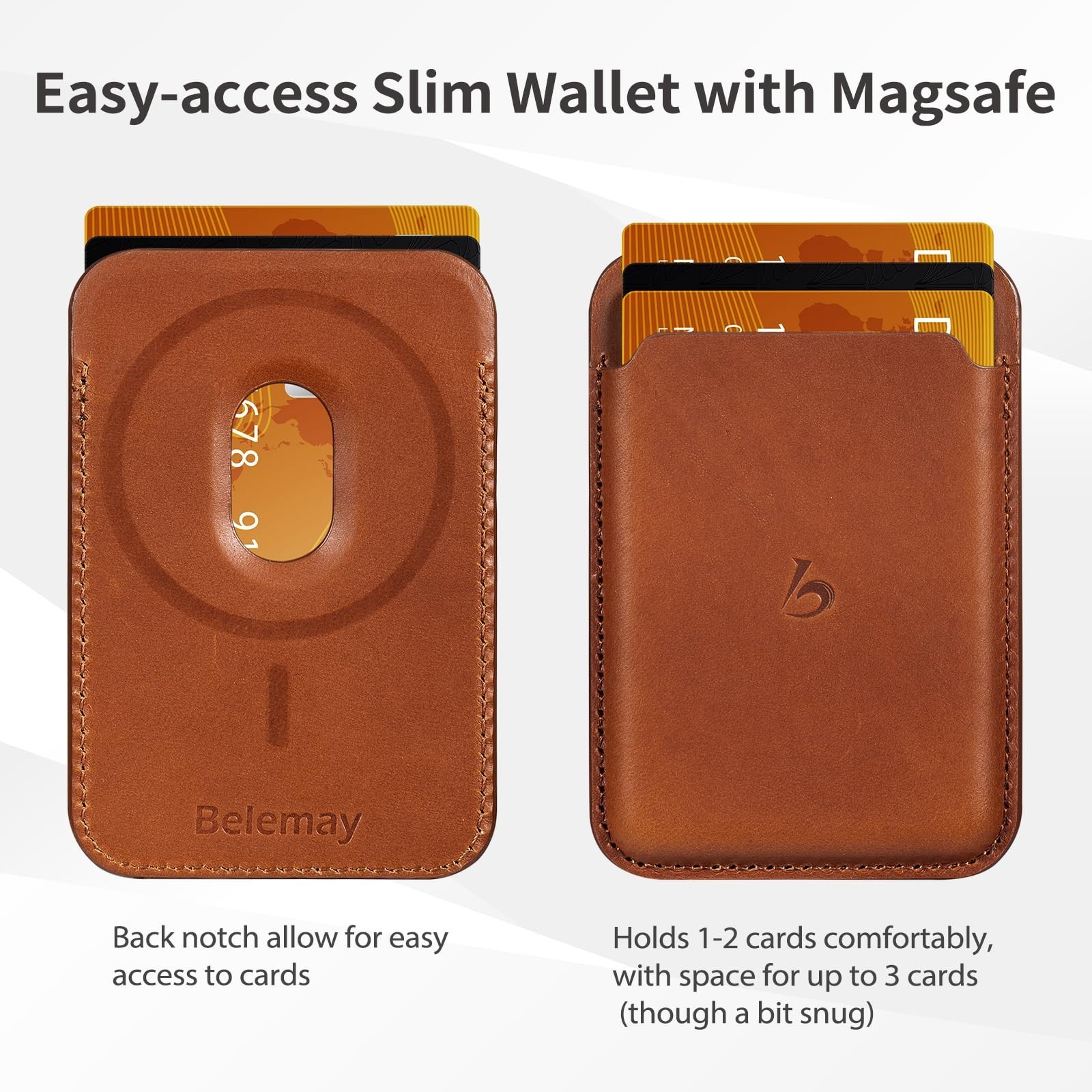 Slim Minimalist Leather Wallet for MagSafe | Magnetic Card Holder, Quick Access,