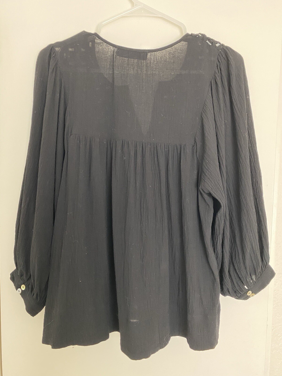 COMMON COLLECTION Black Balloon Sleeve Boho Top Poet Peasant Blouse Size Small
