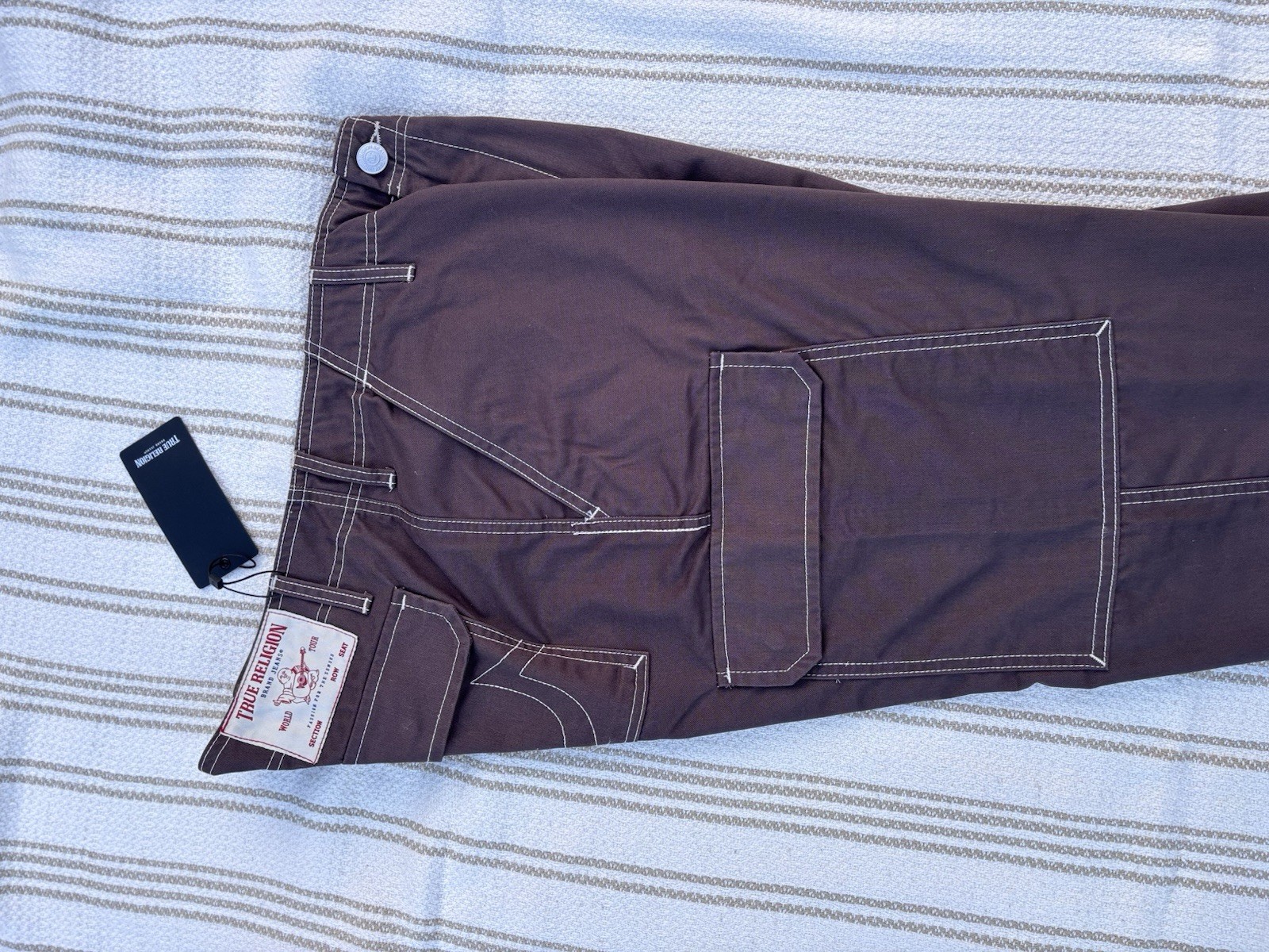 True Religion Men’s Bracken Brown Wide Cargo Pants, Size 34