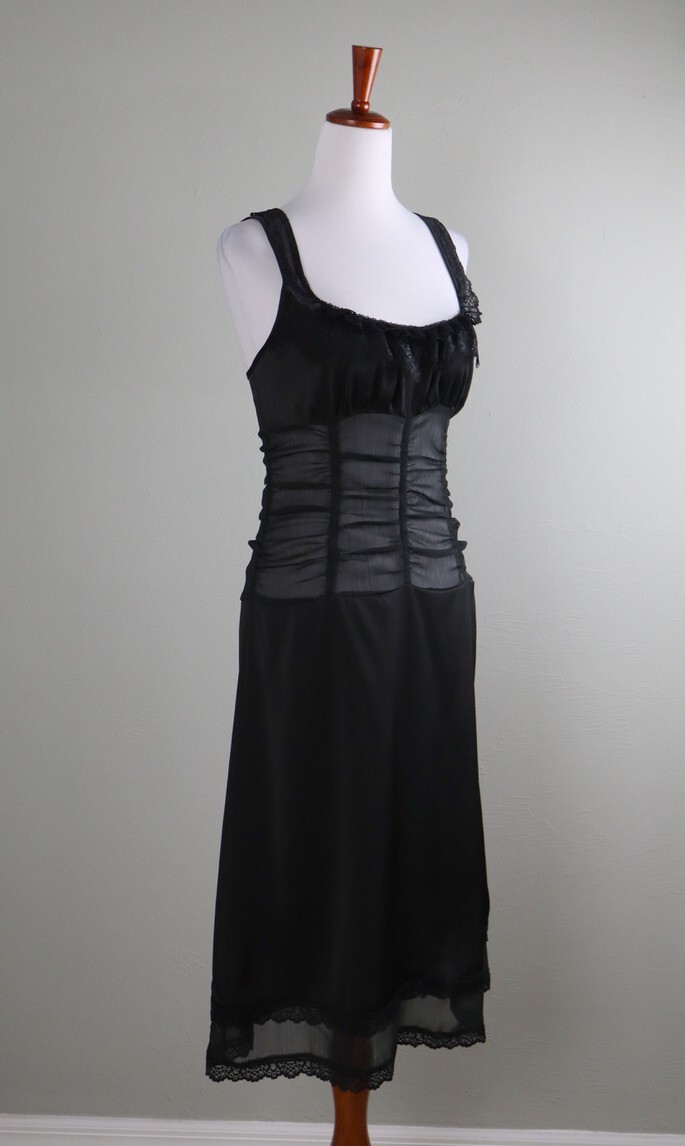 LIONESS NWT $109 Kendall Midi Lace Bustier Dress in Onyx Black Size Medium
