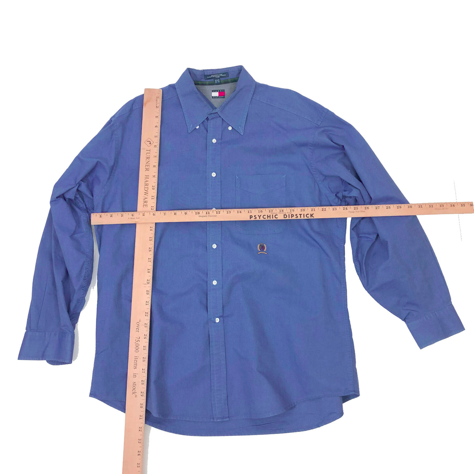 Mens Tommy Hilfiger Dress Shirt Button Collar Blue 16-1/2 34-35