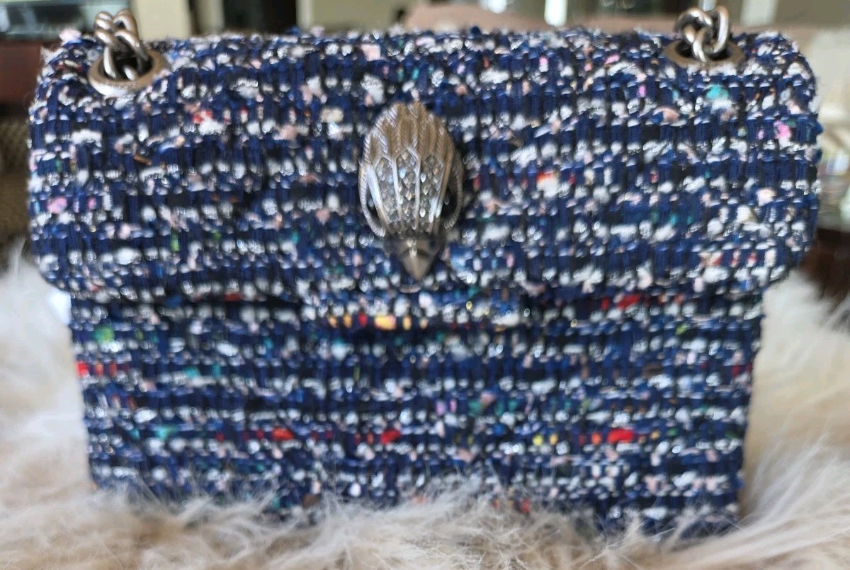 Kurt Geiger Mini Kensington Tweed Metallic Dark Multi Color Blue Bag NWT