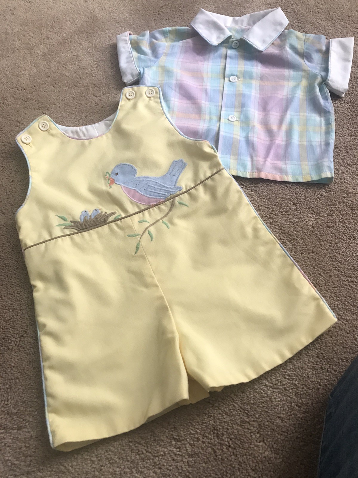 New LILAC BUSH Boys Cute Summer Romper Size2T Momma Bird Feeding Her Peeps Vtg