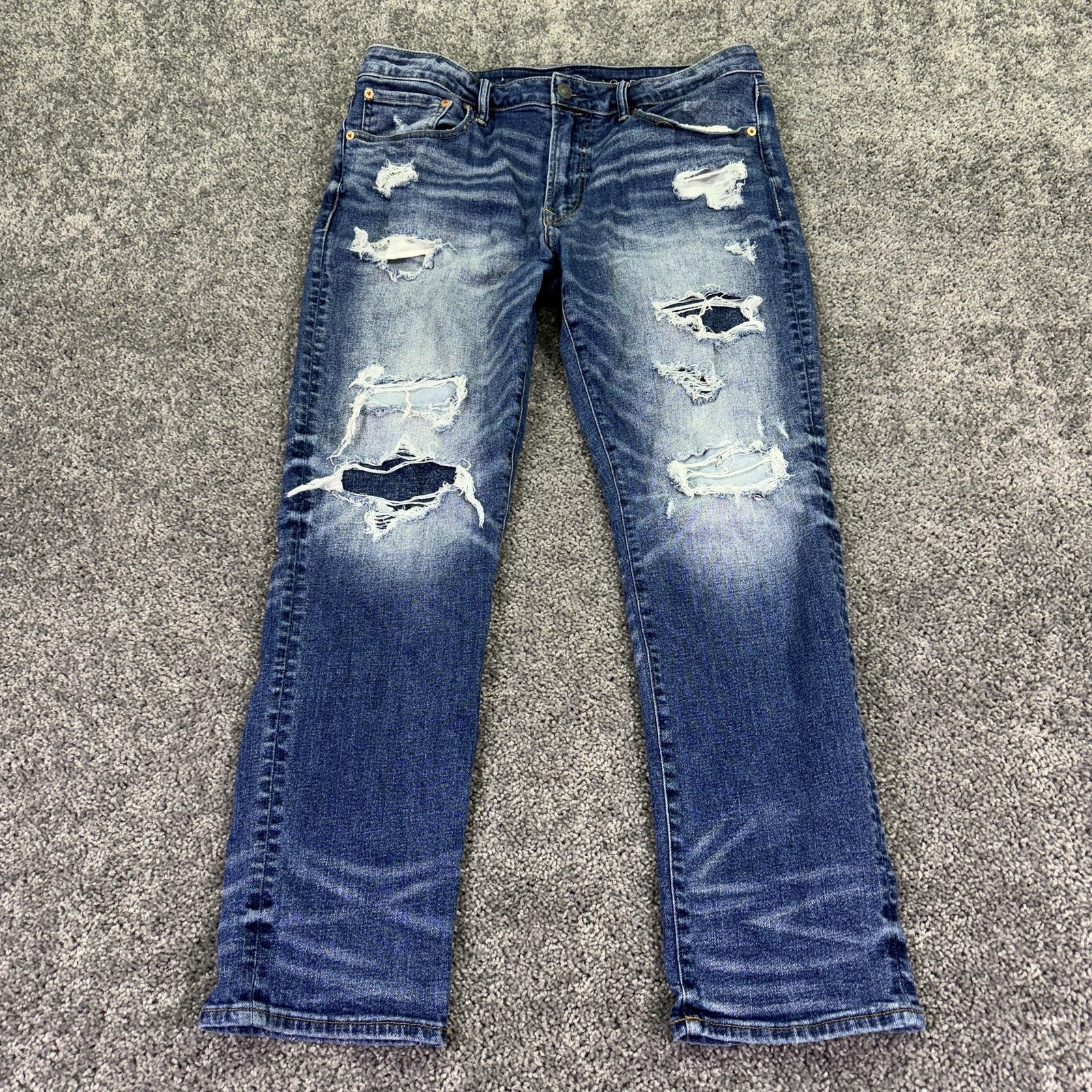 American Eagle Jeans Mens 34×30 Blue Airflex+ Slim Distressed Denim Casual City