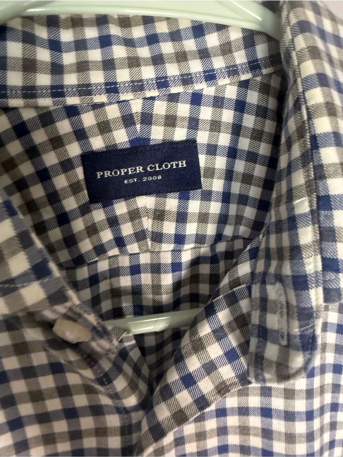 Proper Cloth Men’s Navy Blue Gingham Button Down Shirt 100% Cotton