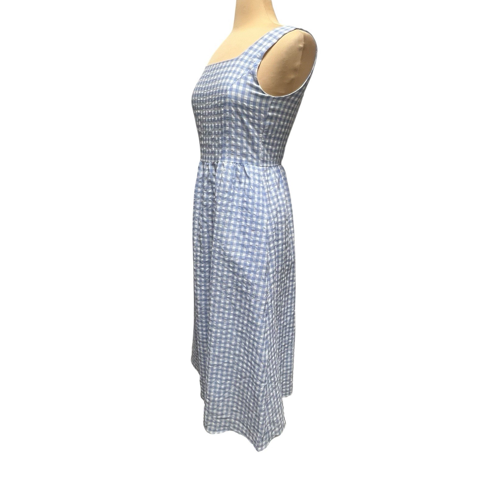 PrettyGarden Blue White Gingham Maxi Dress Smocked Back Sleeveless Size S NWT