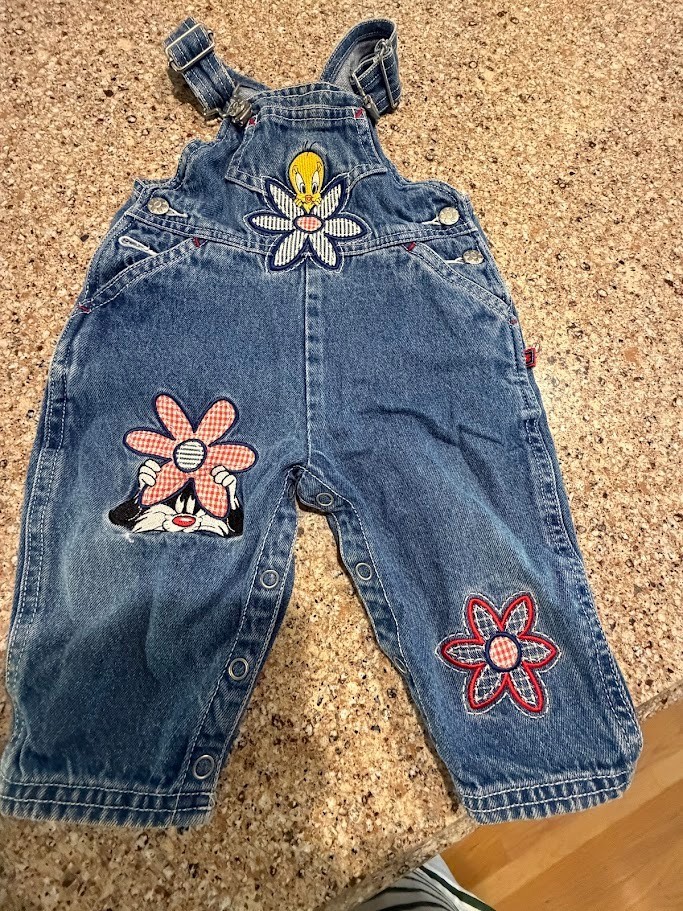 vTG Warner Bros Looney Tunes Baby Denim Overalls 12 M Tweety Bird Sylvester