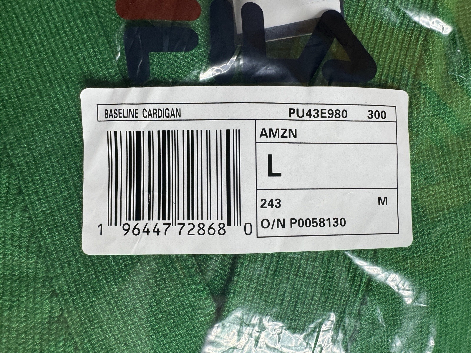 FILA Men’s Baseline Cardigan – Amazon Green, Large, w/ F-Box Logo ($150 Retail)