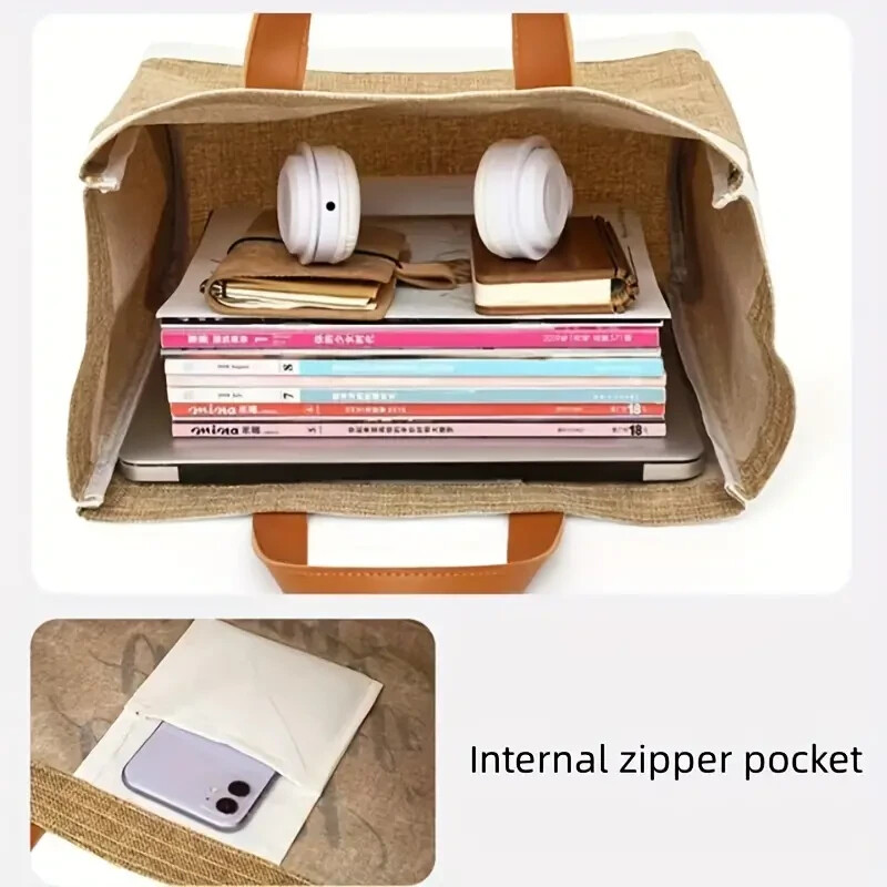 Tote Bag Simple Letter Print Satchel Bag, Colorblock Tote Handbag All-Match Bag
