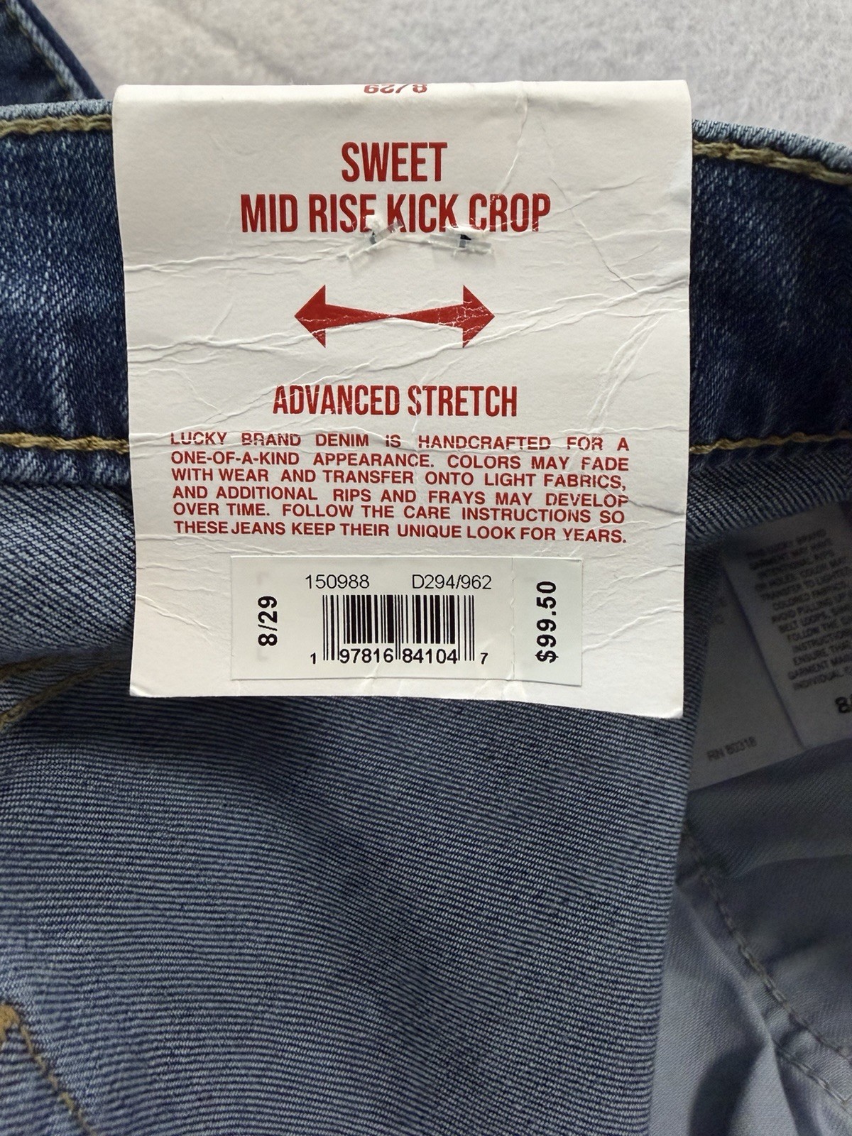 Lucky Brand Sweet Mid Rise Kick Crop Jeans Womens 8/29 Blue Medium Wash Denim
