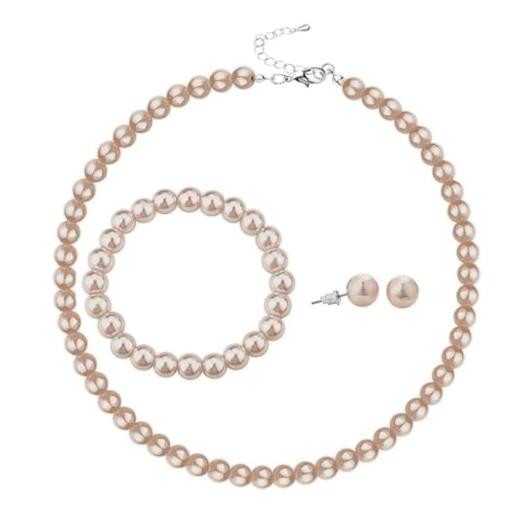 3Pcs Simulated Multicolor Pearl Necklace Earrings Bracelet Set Imitation brown