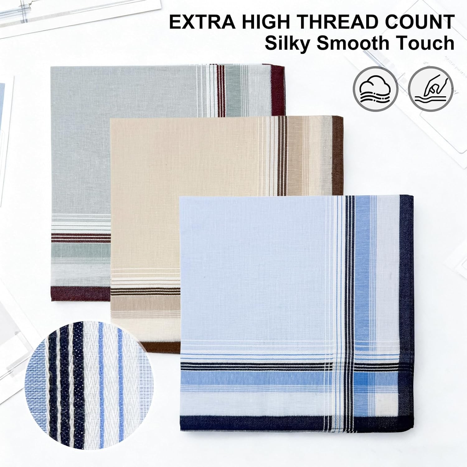 6 Pack Men’s Handkerchiefs, 100% Soft Cotton 16×16 Inch Checkered Pocket Squares
