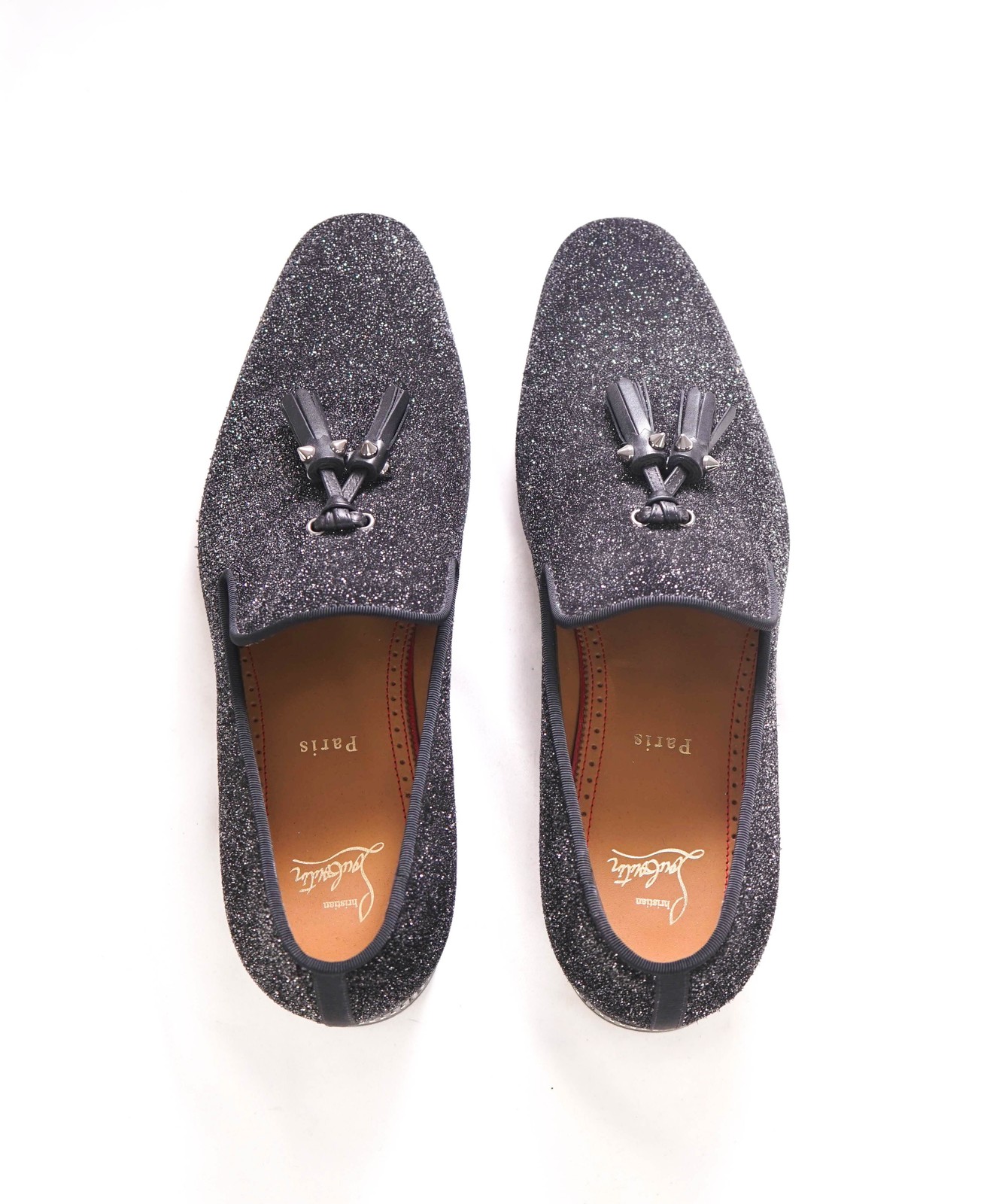 $1,250 LOUBOUTIN – * Colonnaki* Glitter Spiked Tassel Loafers – 9 US (42)
