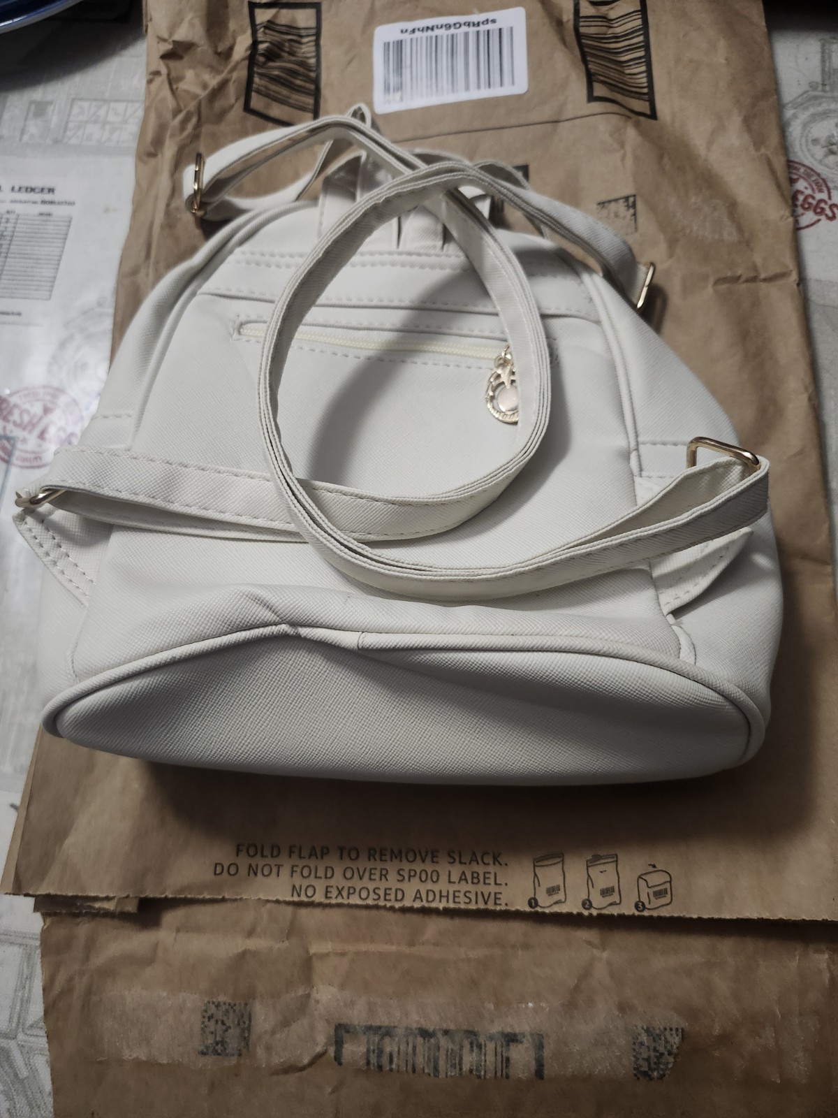 Ihayner White Backpack Purse Bow Accent Gold Hardware Adjustable Straps Pockets