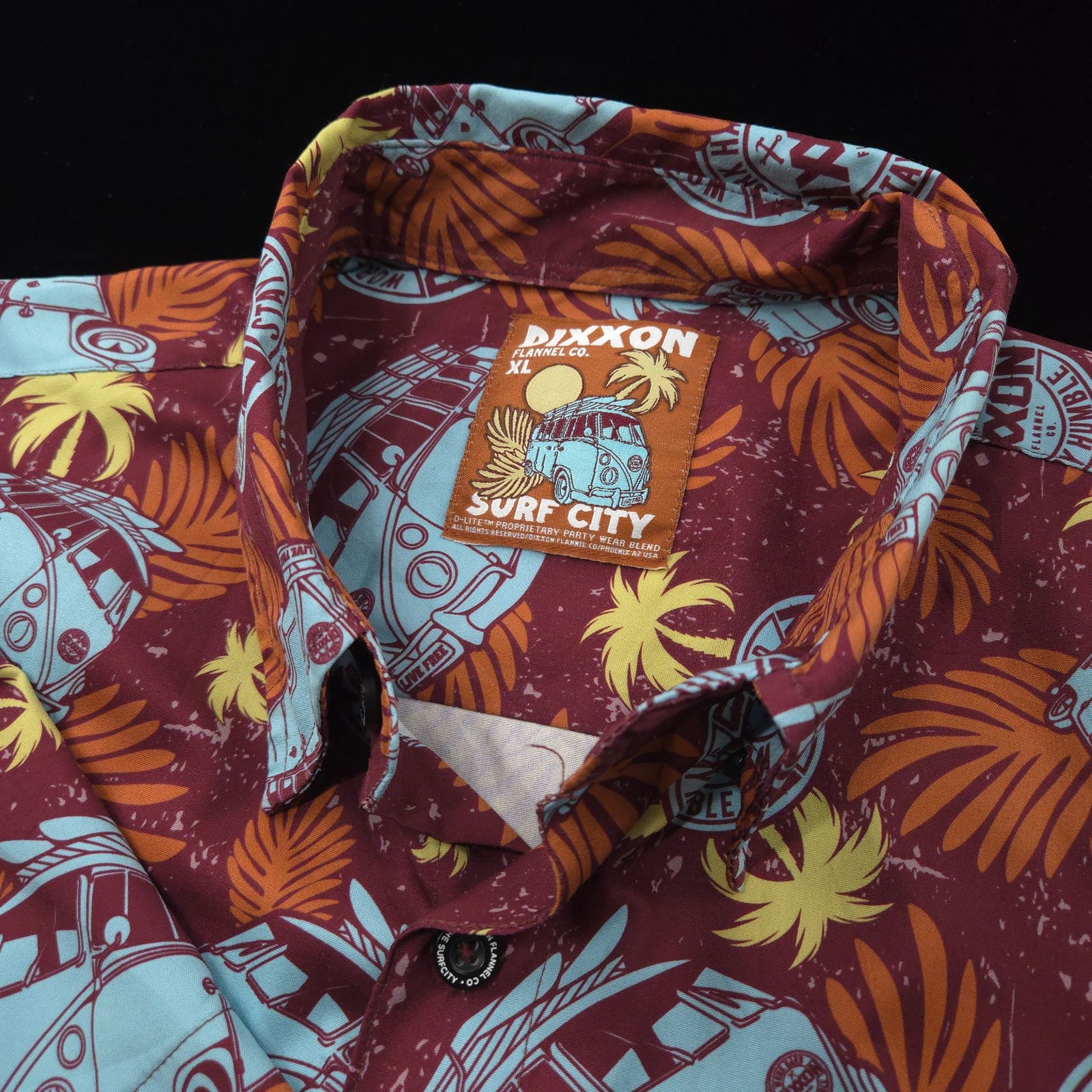 Dixxon Flannel Co Surf City PERFORMANCE Shirt Mens XL Short Sleeve VW BUS Floral