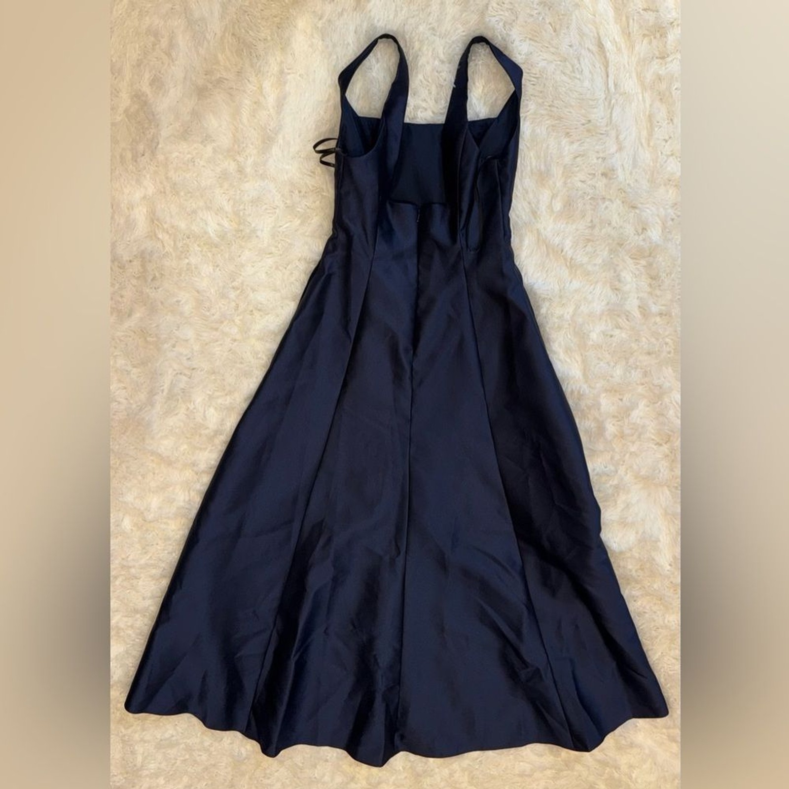 New Alfred Sung Square Neck Satin A-Line navy blue Gown D826 Sz 6