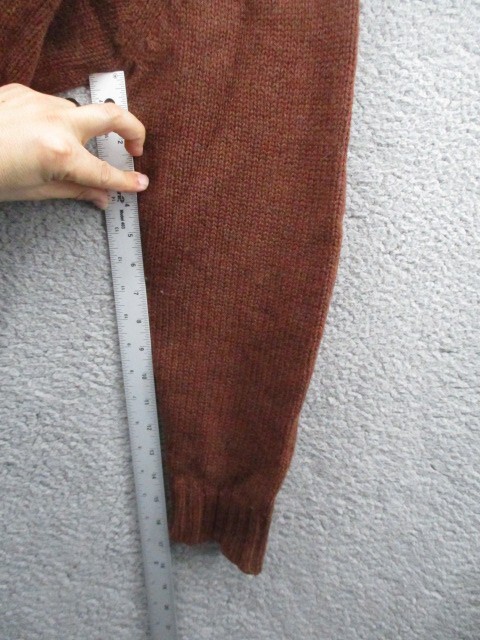 LL BEAN Shetland Wool Pullover Sweater Medium Elbow Patches 1/4 Zip Brown