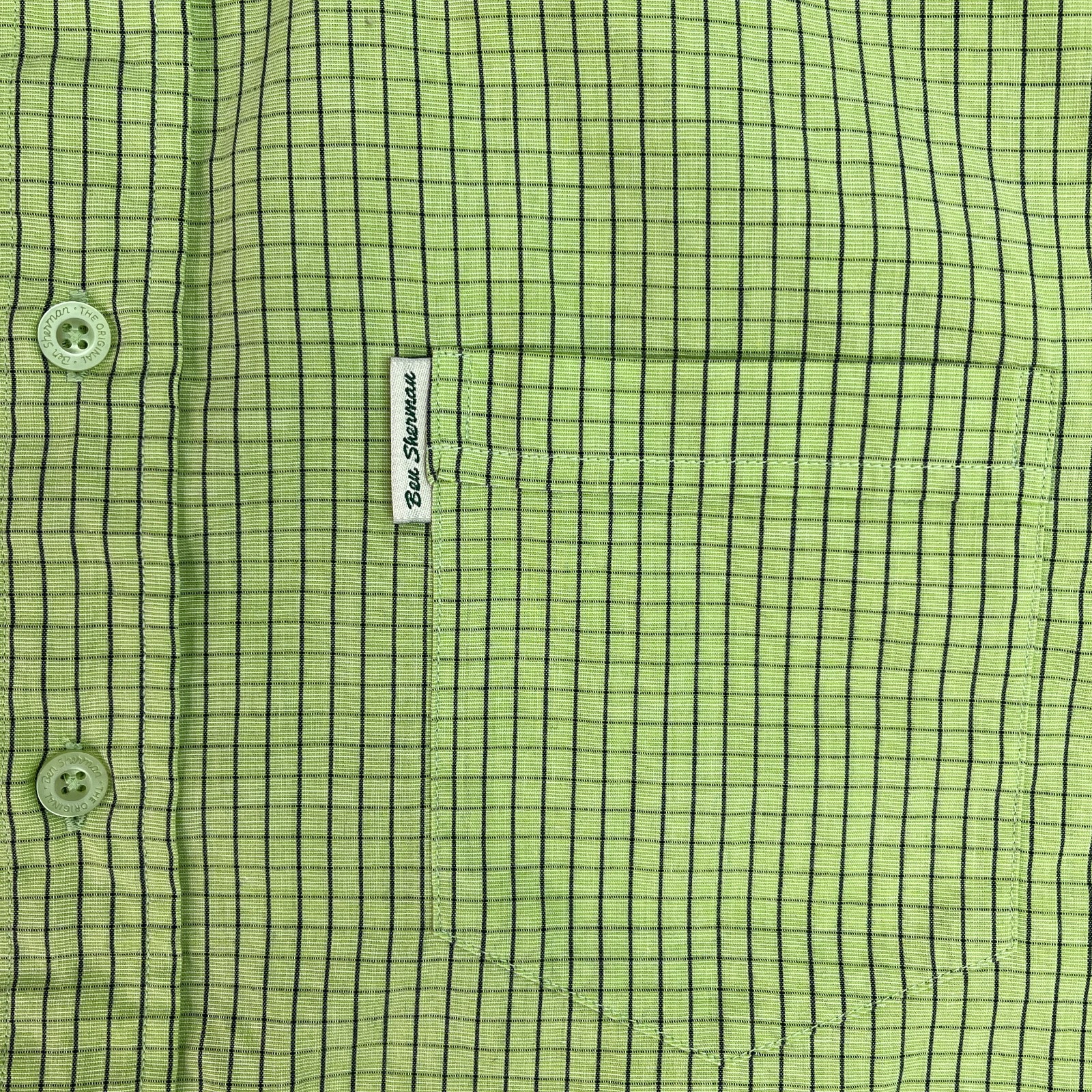 Ben Sherman Shirt L Green Check Short Sleeve Button Down