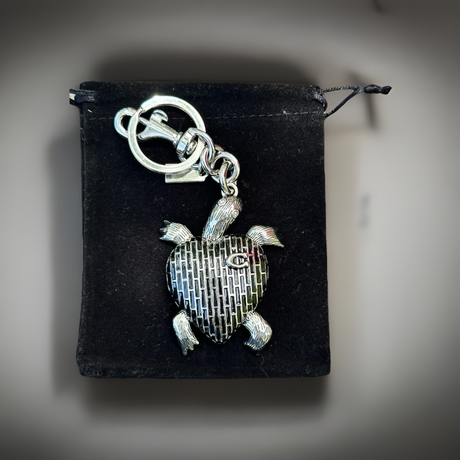 Graphite Black Turtle Bag Charm Keychain | Premium Velvet Dust Bag Included