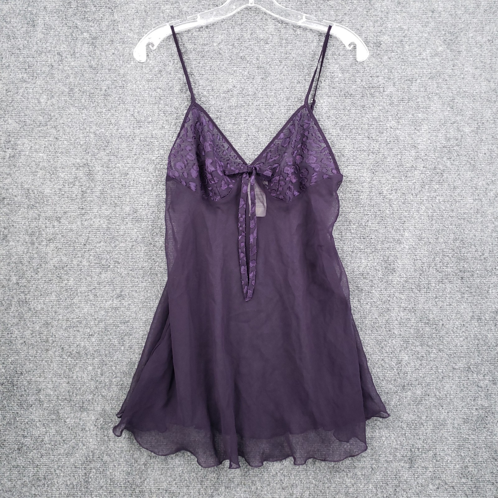 VINTAGE 80s Kathy Ireland Slip Dress Womens M Medium Purple V Neck Mini Sheer
