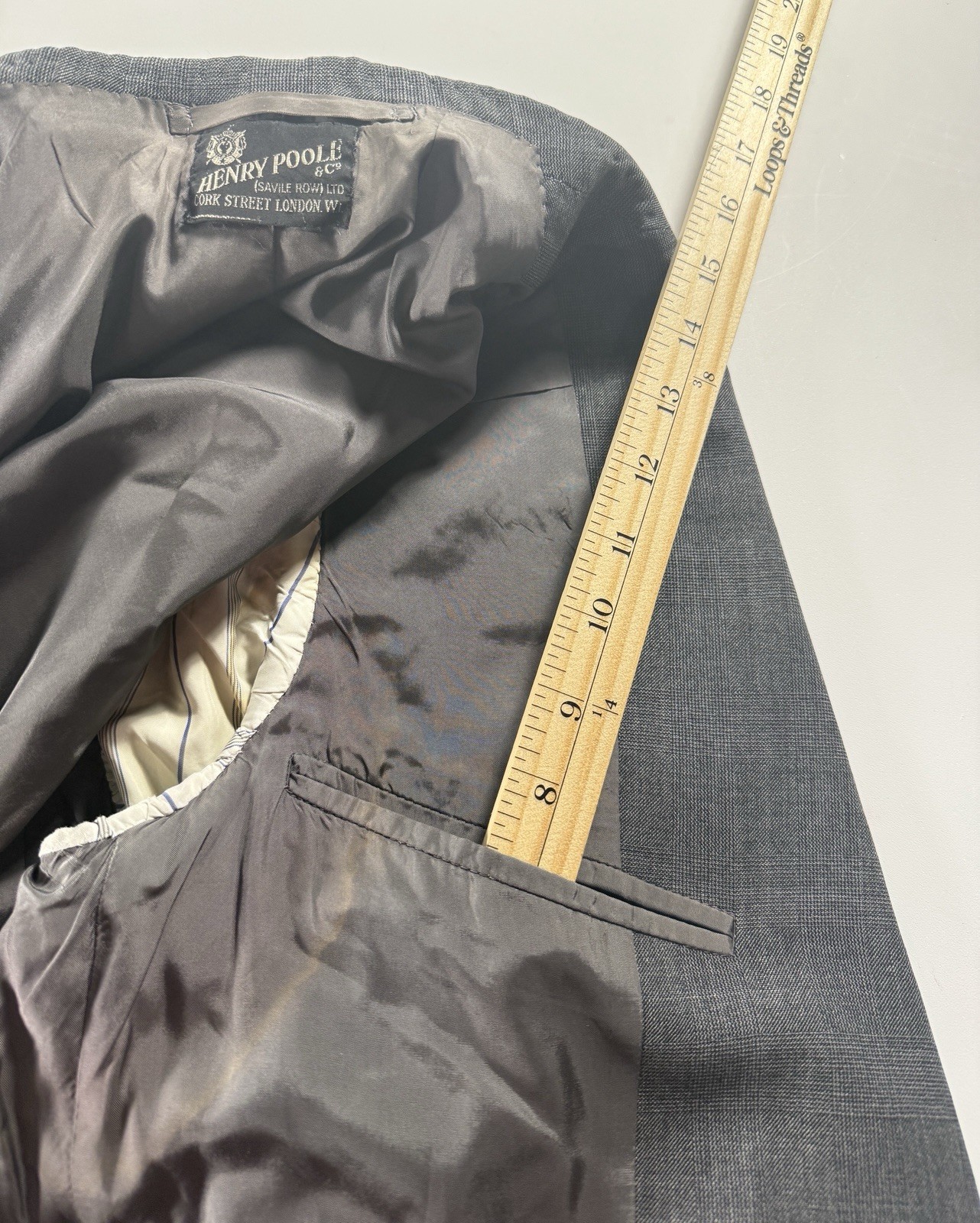 Henry Poole Bespoke Savile Row Gray Glen Check Blazer 40R Est Wool Vintage 1979
