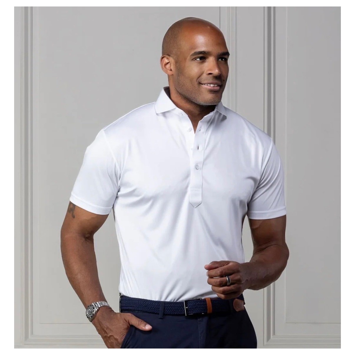 Collars & Co Mens Size Medium Cutaway Dress Collar Polo White Short Sleeve