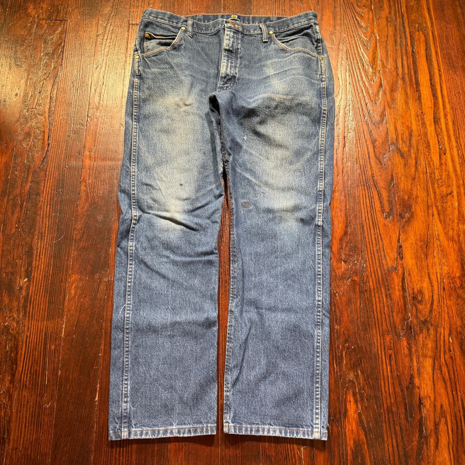 Wrangler Jeans Mens 38×30 Blue Straight Western Faded Whiskers 47MWZ *READ*