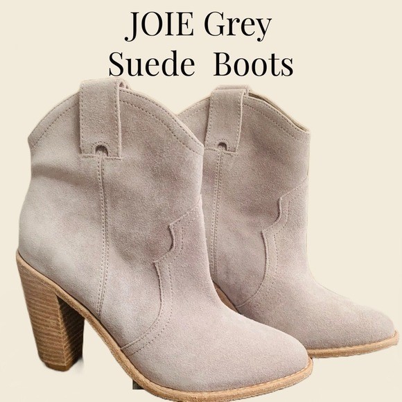Joie Monte Sandstone Suede Western Ankle Boots Taupe Block Heel EU 37 US 7 NWT
