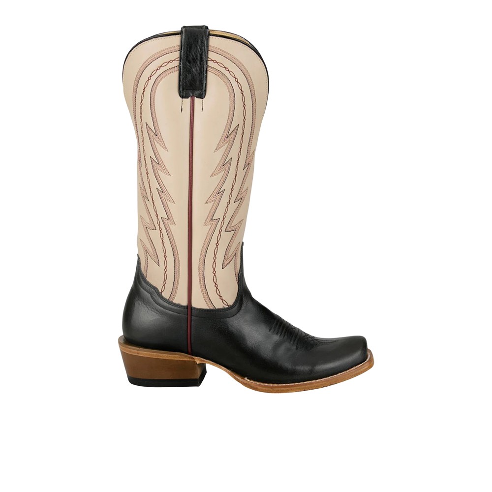 Tony Lama Hallie 13 Inch Square Toe Cowboy Womens Black, Off White Casual Boots