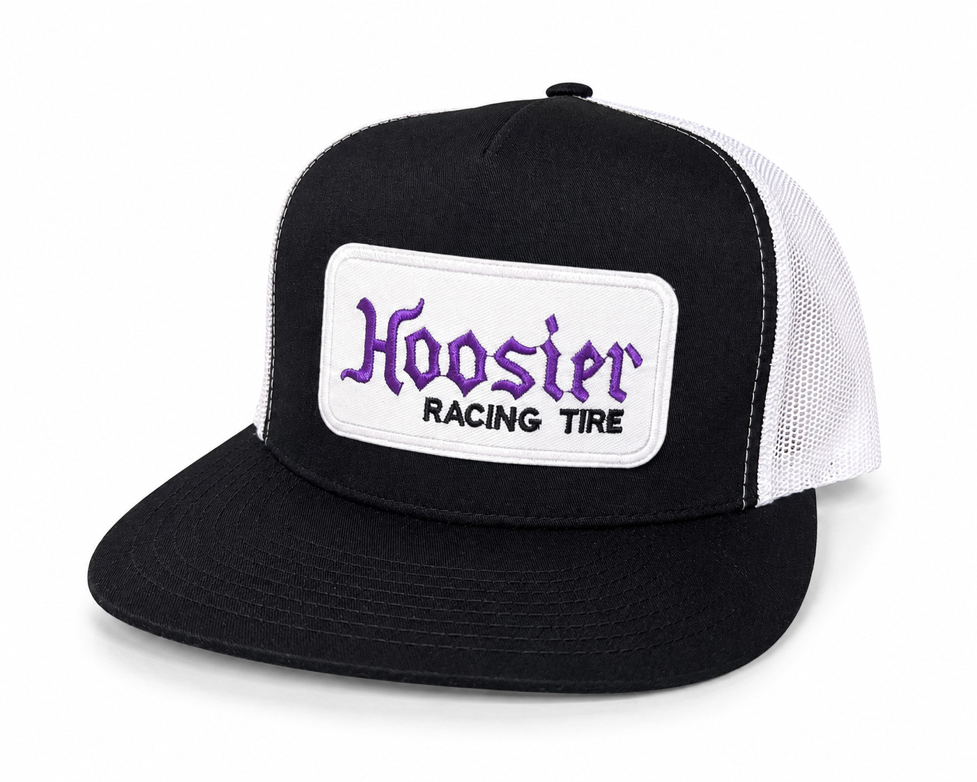 HOOSIER TIRE PATCH ON SNAPBACK TRUCKER HAT UNISEX CAP BLACK/WHITE