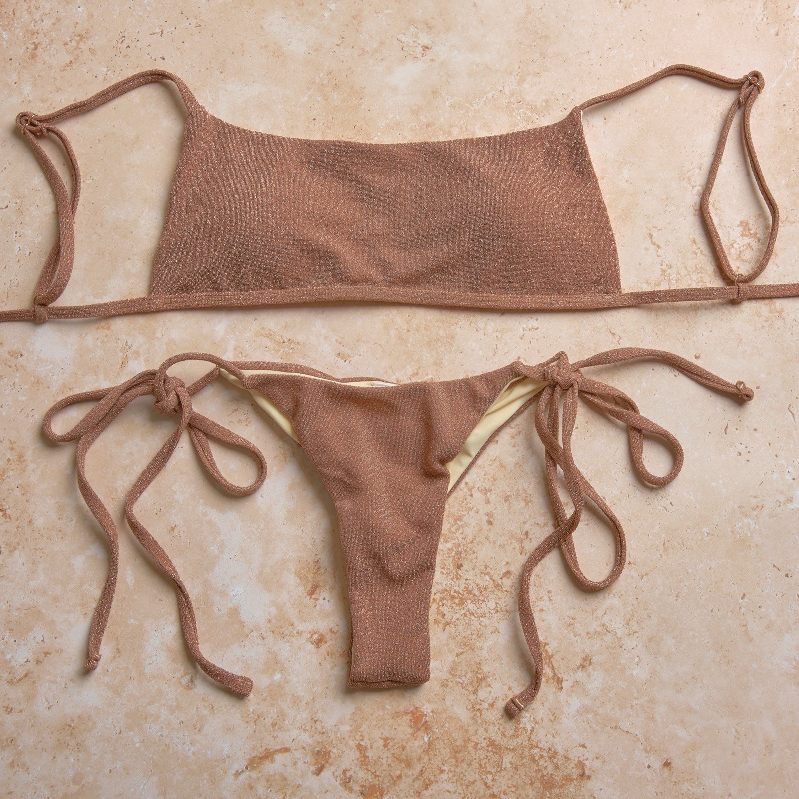 Women’s Bikini Set – Sparkly Beige Gold – All Sizes Available