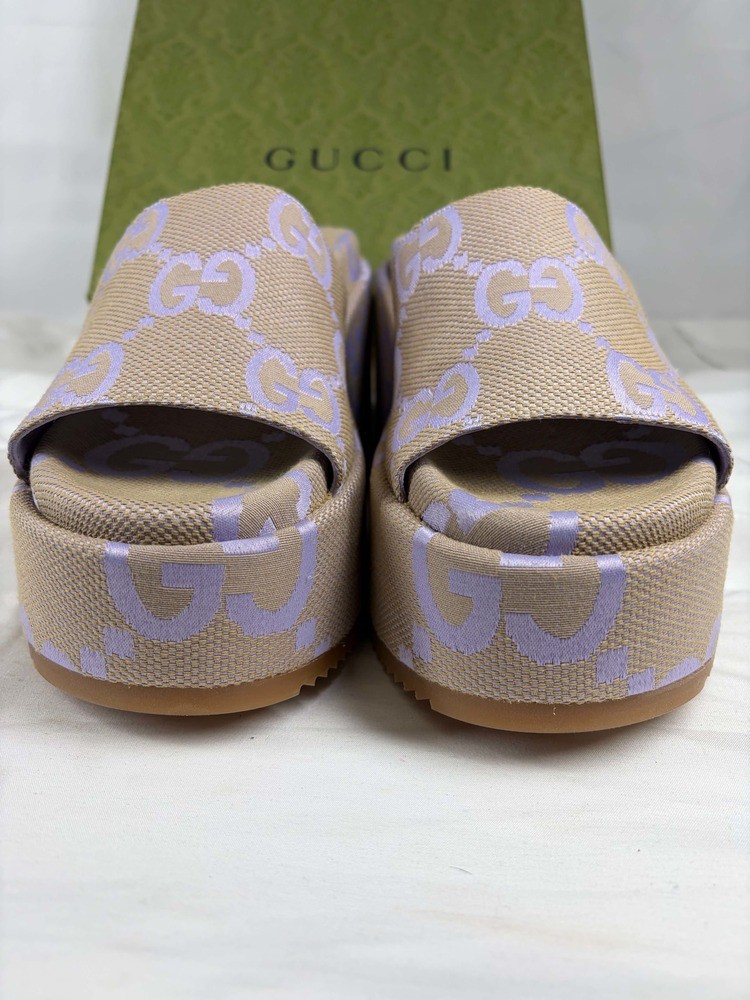 Gucci Jumbo Angelina GG Canvas 4” Platform Sandals US Size 10.5 SPB JA-369500