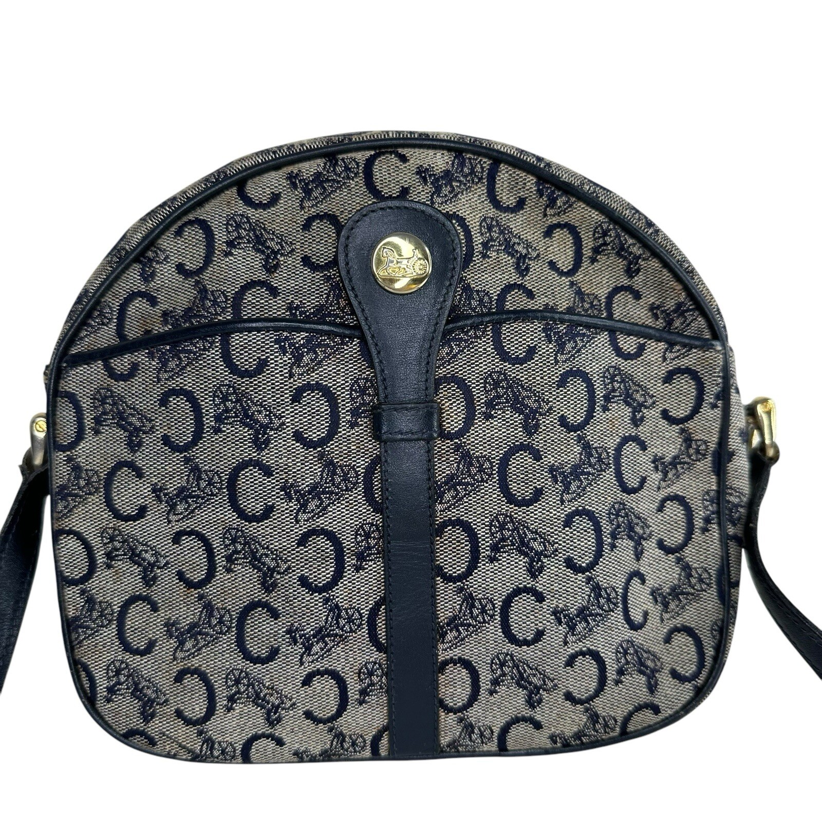 Celine Horse Carriage Hardware Monogram C Jacquard/Leather Shoulder Bag Blue