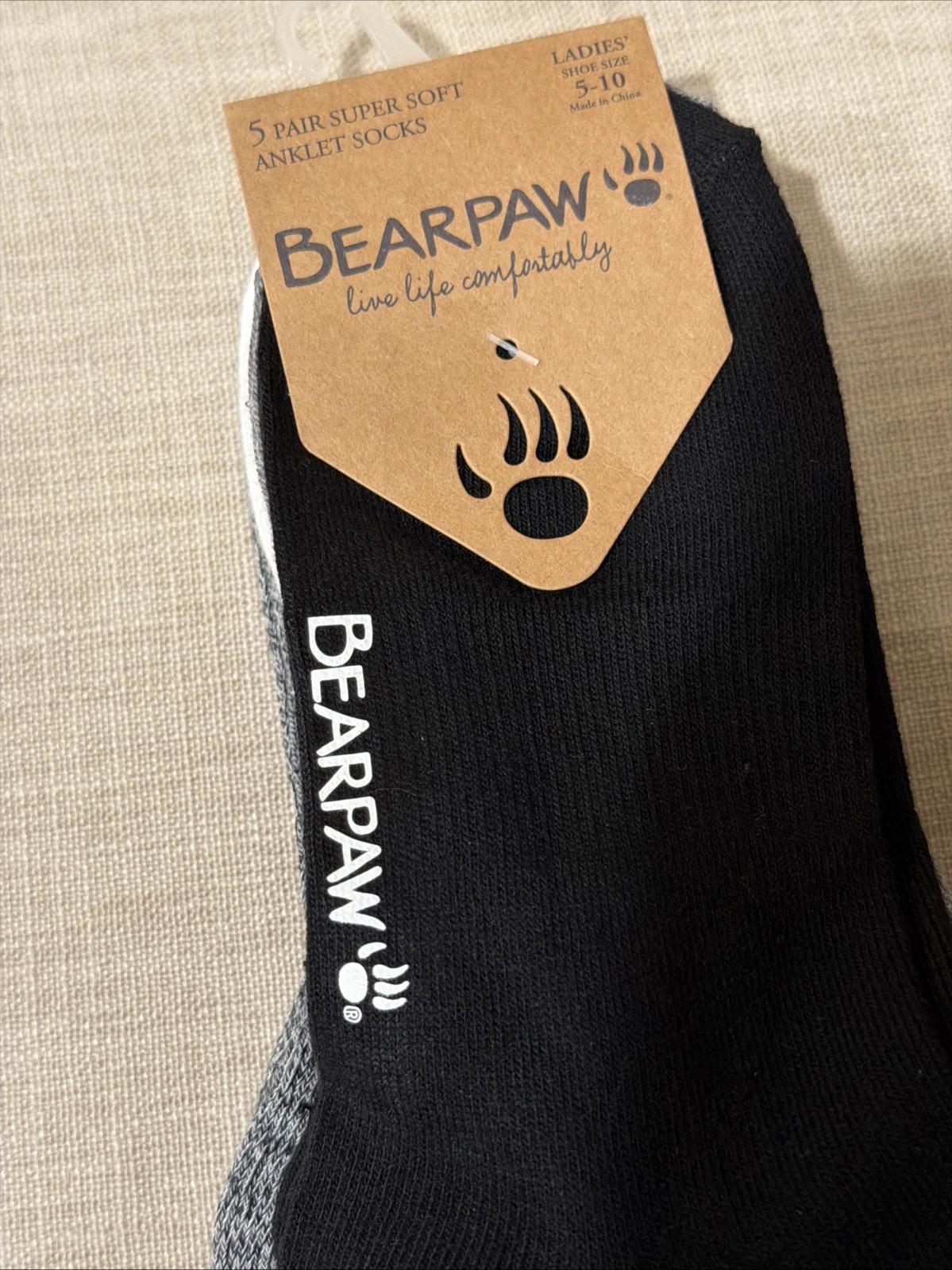BEARPAW Super Soft Ruffle Support Anklet Socks Black/Grey/White – 5 Pair