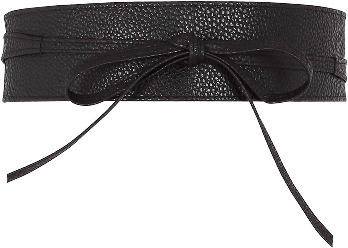 Women Soft PU Leather Obi Belt Self Tie Wrap Cinch Belt Fashion Bowknot Waistban