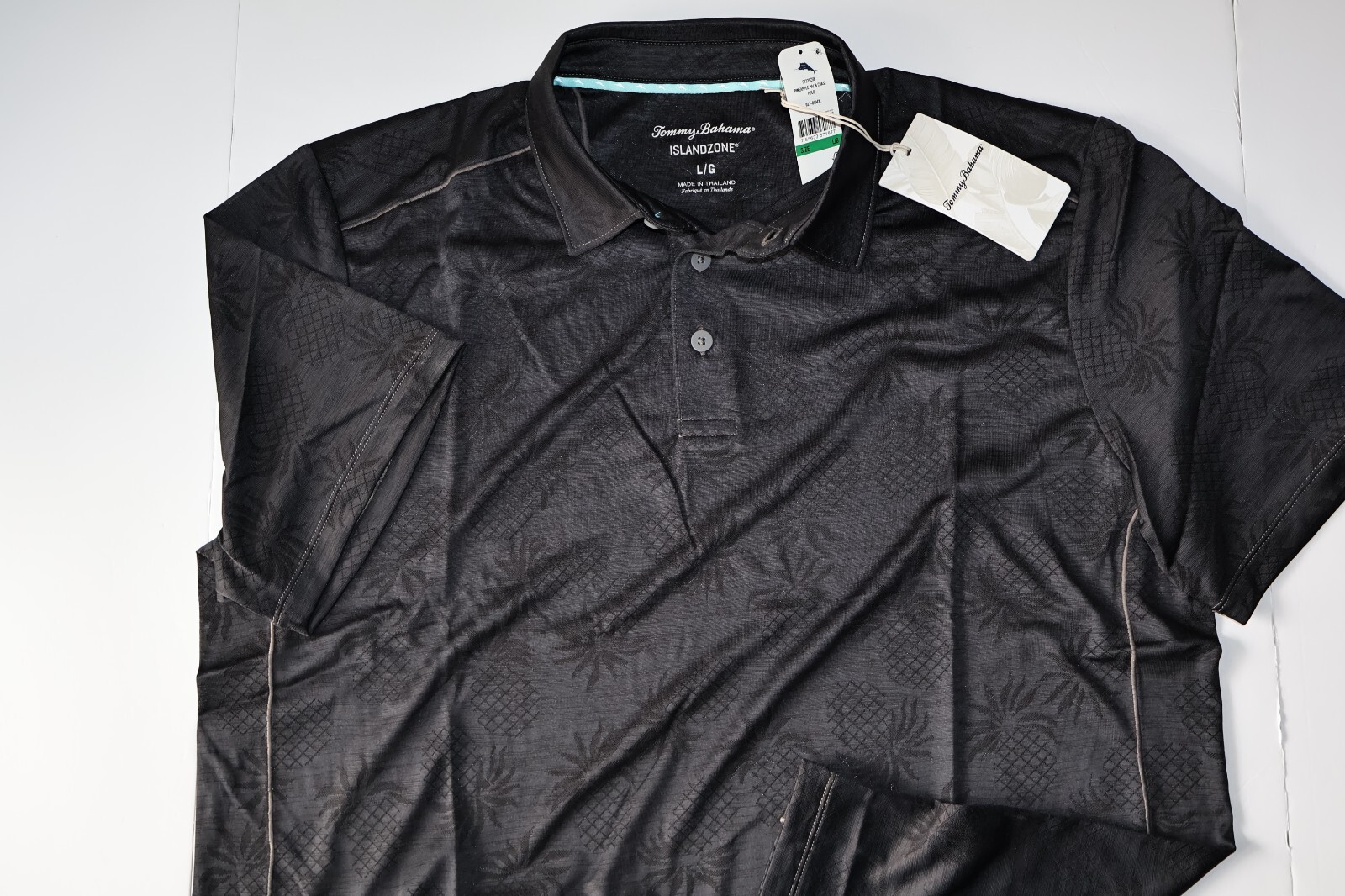 Tommy Bahama Polo Shirt Pineapple Palm Coast Performance Black SS New
