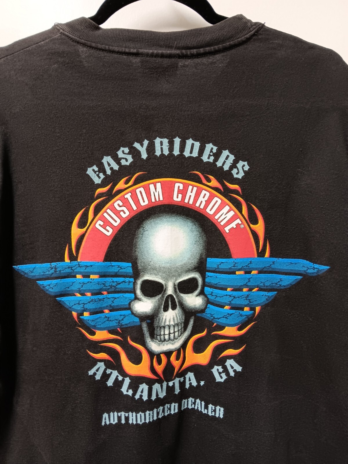 Vintage Easyriders Motorcycle T Shirt Sun Faded Black Cotton Sz L Biker Grunge