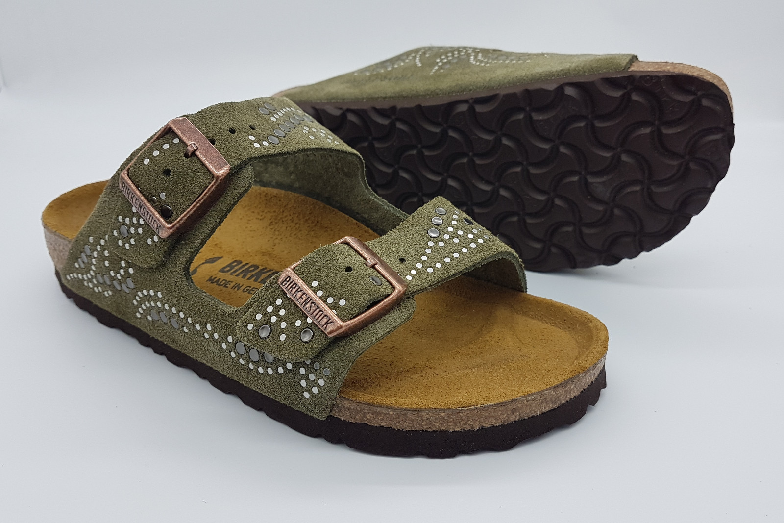 Birkenstock INJECTED RIVETS Suede Leather ARIZONA Khaki BNIB 1011318