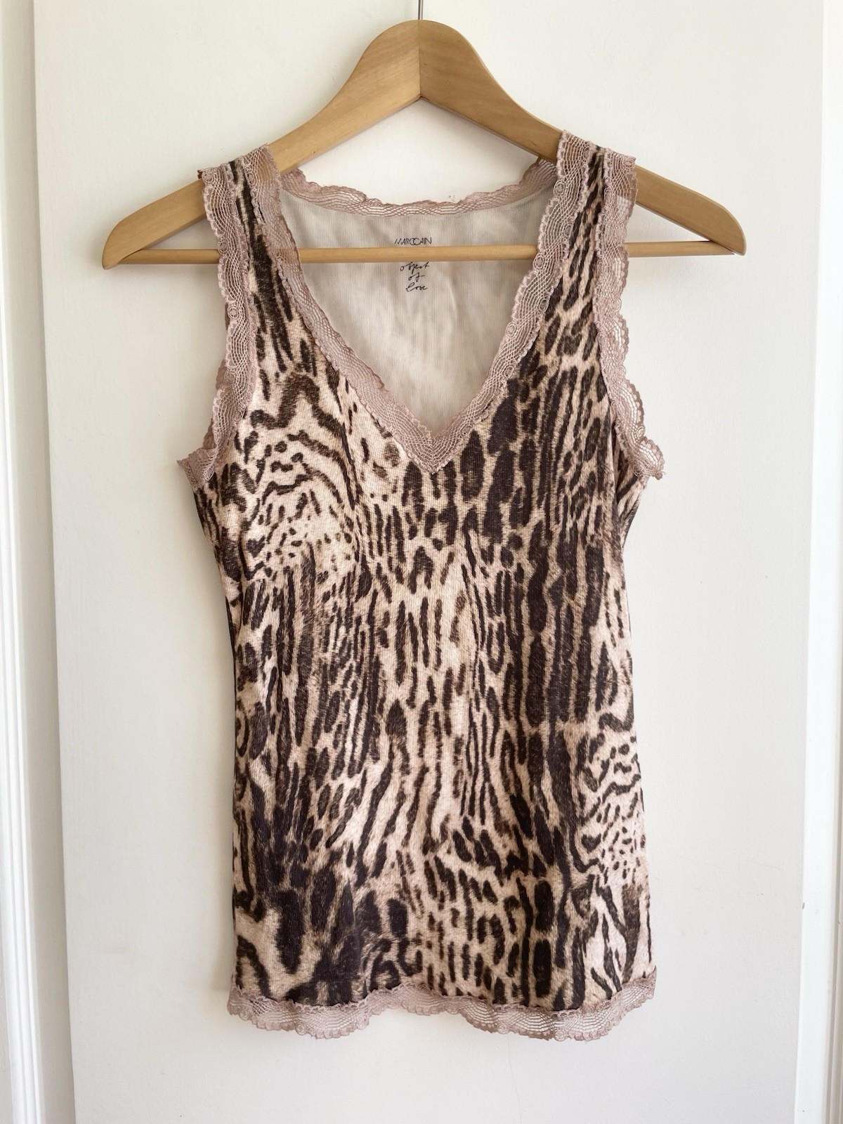 Marc Cain Object Of Love Cheetah Print Tank Top Lace Trim Small 90s Y2K
