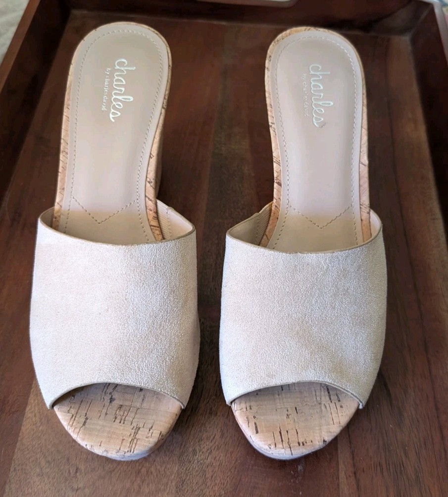 Charles by Charles David Wedge Sandals 8.5M, Worn Once, Excellent, Nude/Beige